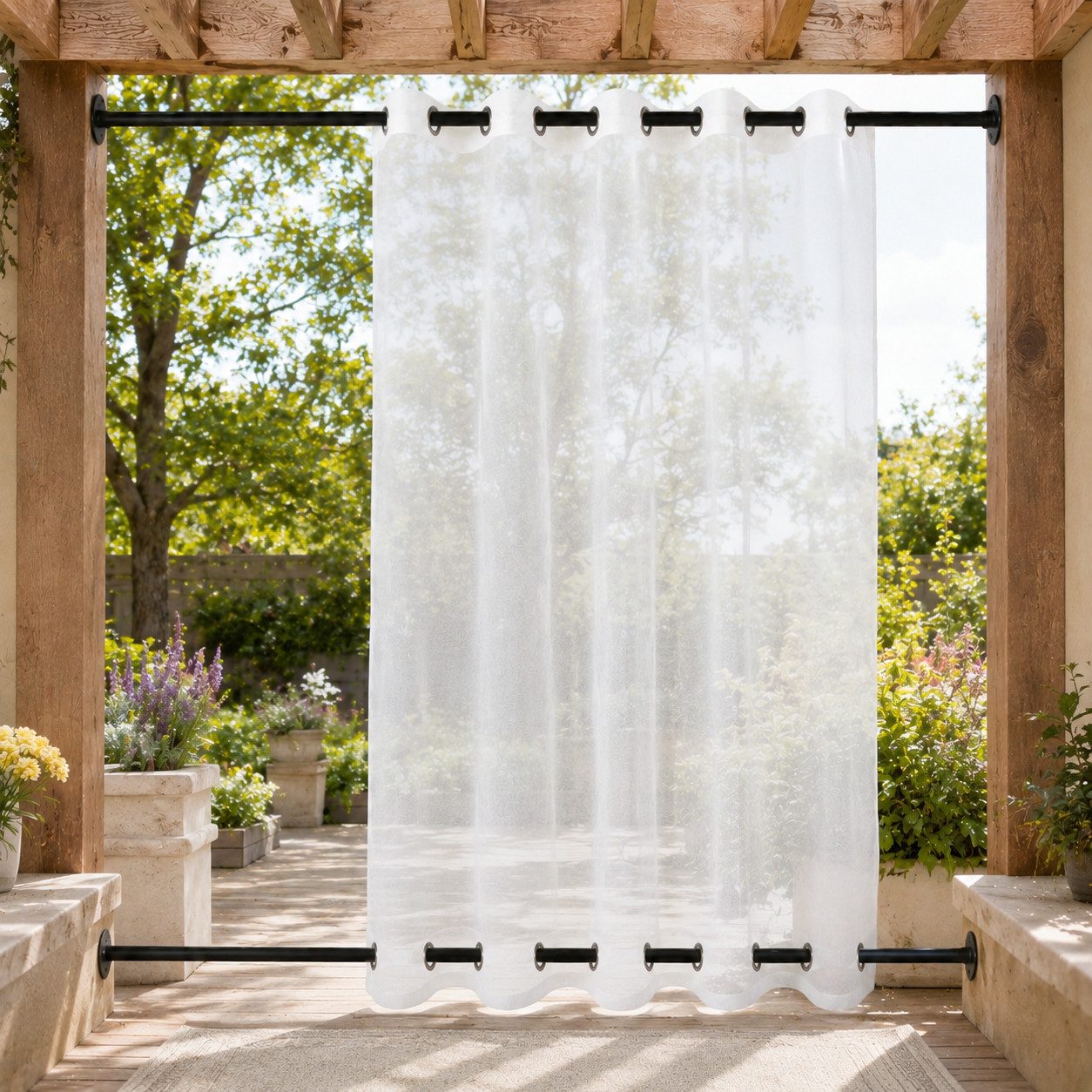 LMaxhome Gardine Outdoor Vorhang Weiß wasserabweisend mit Ösen für Balkon Terrasse (1 St), Voile Sichtschutz Windschutz UV-beständig Vorhang für außen