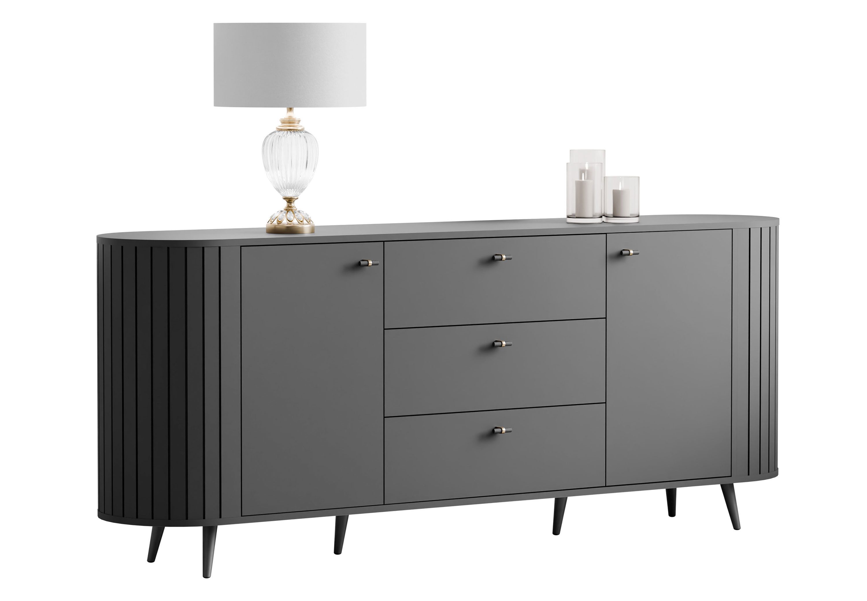 yourhouse24 Sideboard LINNEA 190cm 2D3S Runde Ecken Lamellen Kaschmir/Schwa günstig online kaufen