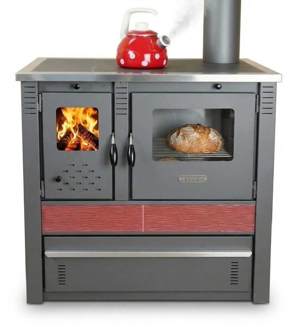 ProTermo Festbrennstoffherd PANONIA Kacheln bordeaux, rechte Version, 8,5 kW