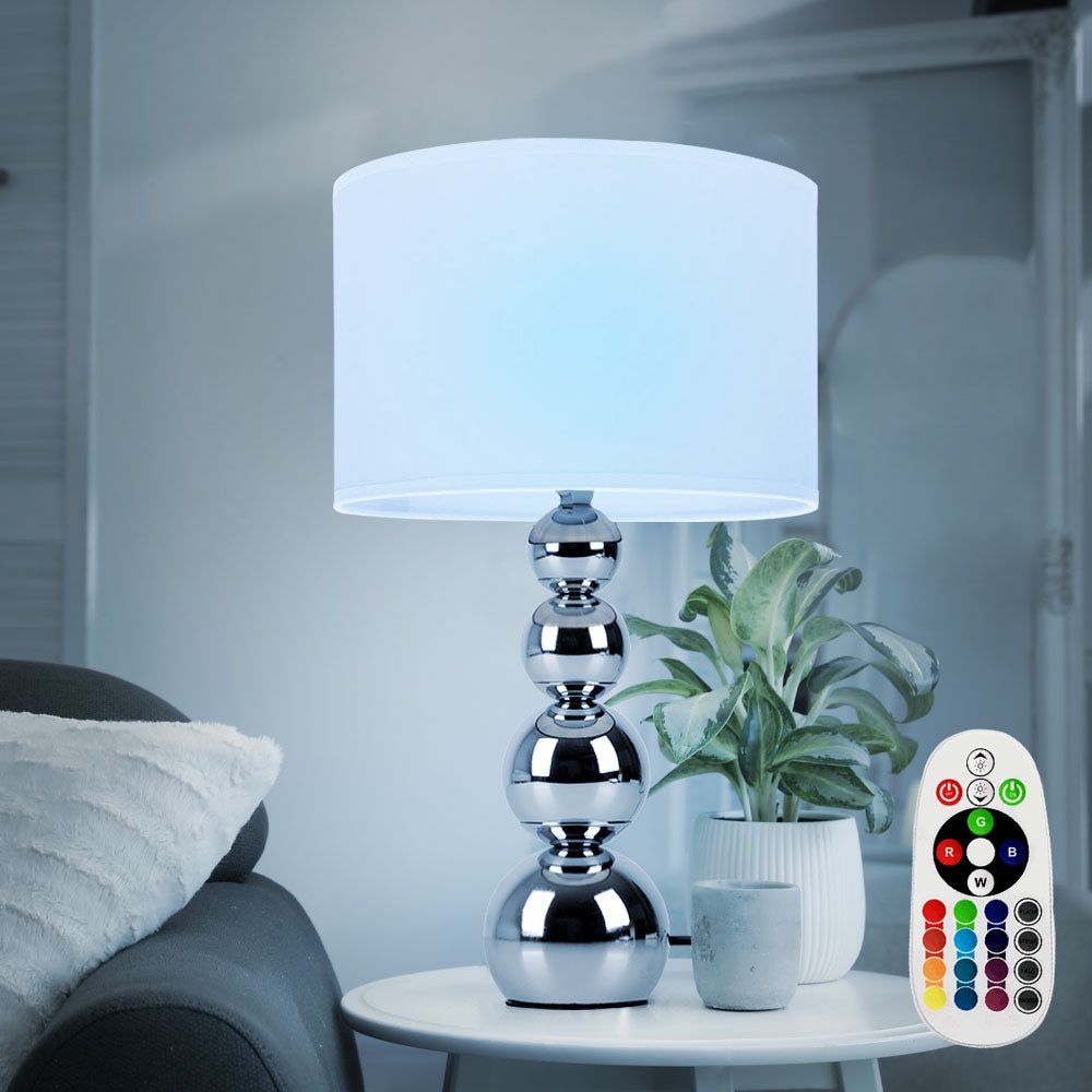 etc-shop LED Tischleuchte, Leuchtmittel inklusive, Warmweiß, RGB LED Tischlampe Nachttischleuchte Metall Touchdimmer H 43 cm