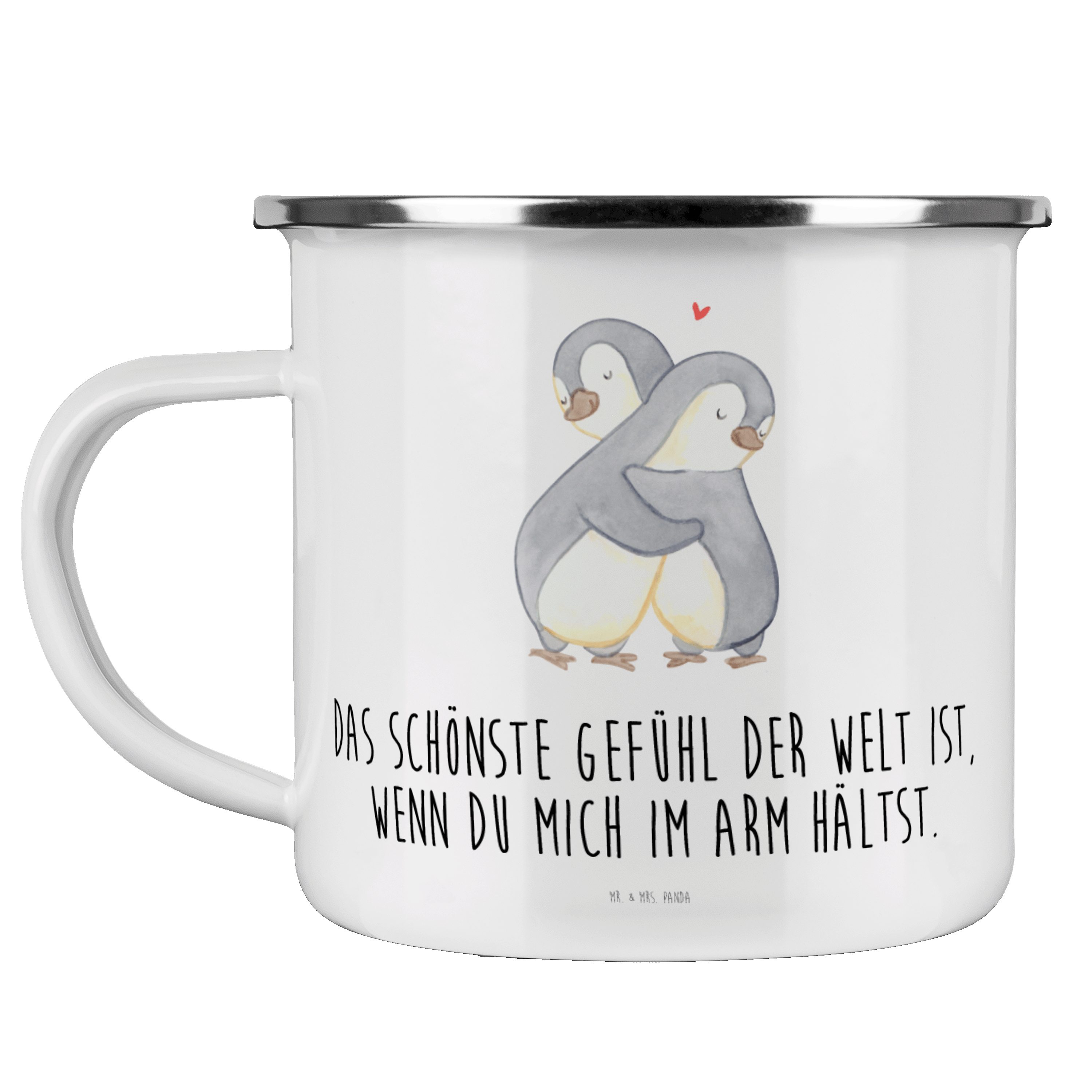 Mr. & Mrs. Panda Becher Pinguine Kuscheln - Weiß - Geschenk, Geschenk für Freundin, Heiraten, Emaille