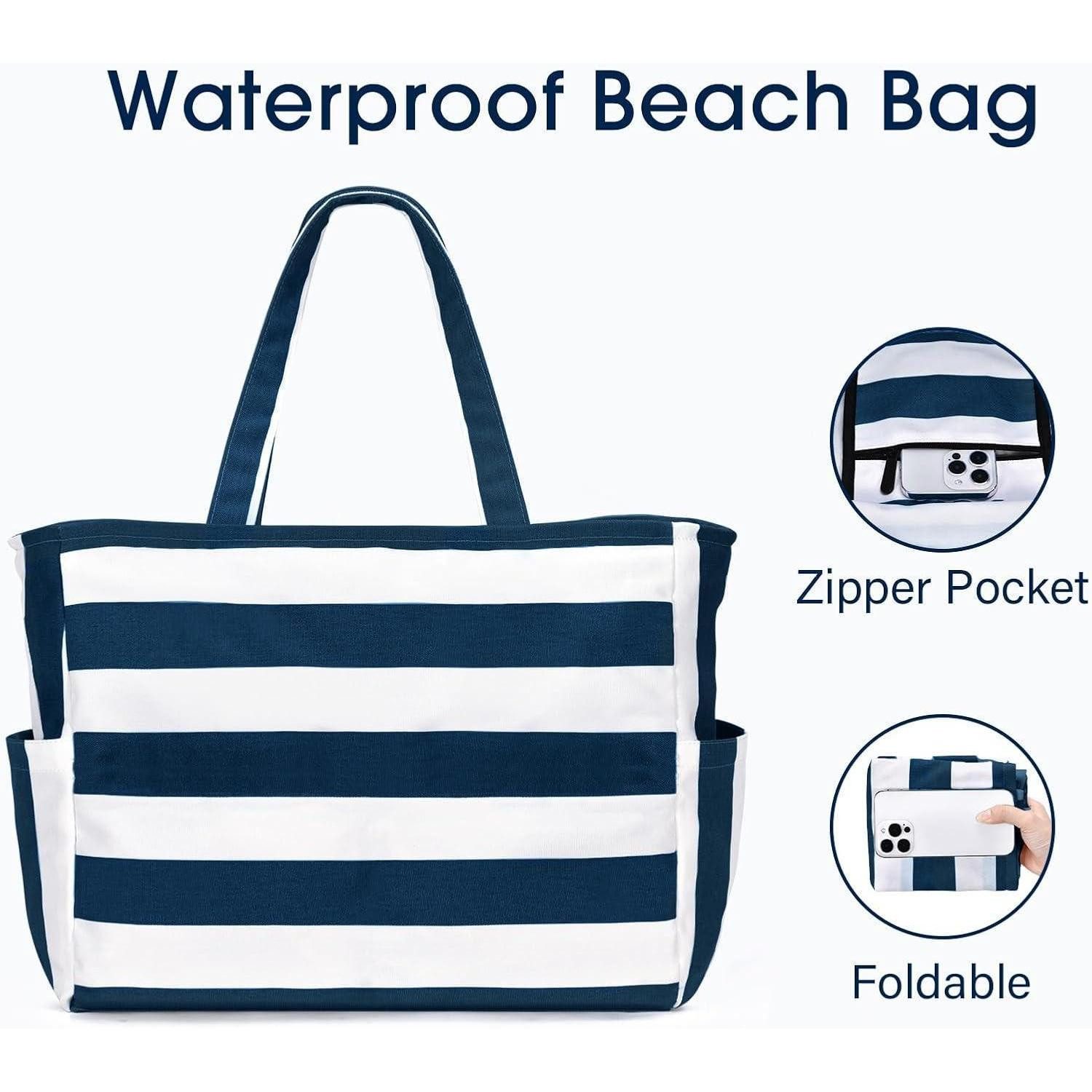 LuxusKollektion XL-Strandtasche Große Strandtasche Damen XXL Wasserdicht mit Fächern Faltbar Blau