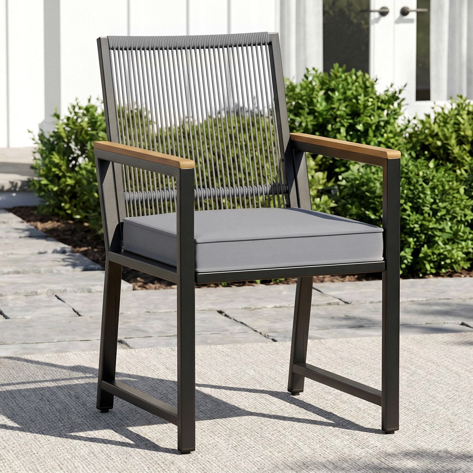 TLGREEN Gartenstuhl Rattan,Wetterfest, Balkonstuhl mit WPC Armlehne, (Outdoor Stuhl mit abnehmbar Kissen, Essstühle aus Metall, 1 St), bis 160 kg belastbar, für Terrasse, Garten, Balkon,Pool