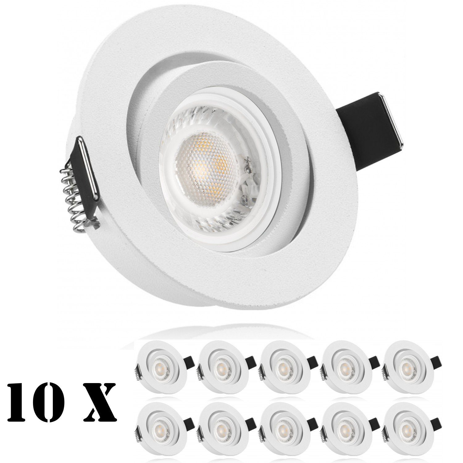 LEDANDO LED Einbaustrahler 10er weiß extra Set 5W Leuchtmitt matt in Einbaustrahler mit LED flach