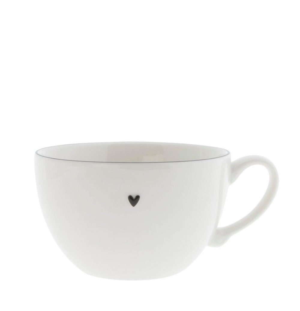 Bastion Collections Tasse Soup Bowl Heart Keramik weiß schwarz H8cm, Keramik, handbemalt