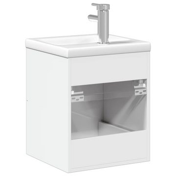 vidaXL Badezimmerspiegelschrank Waschbeckenunterschrank mit Einbaubecken Hochglanz-Weiß