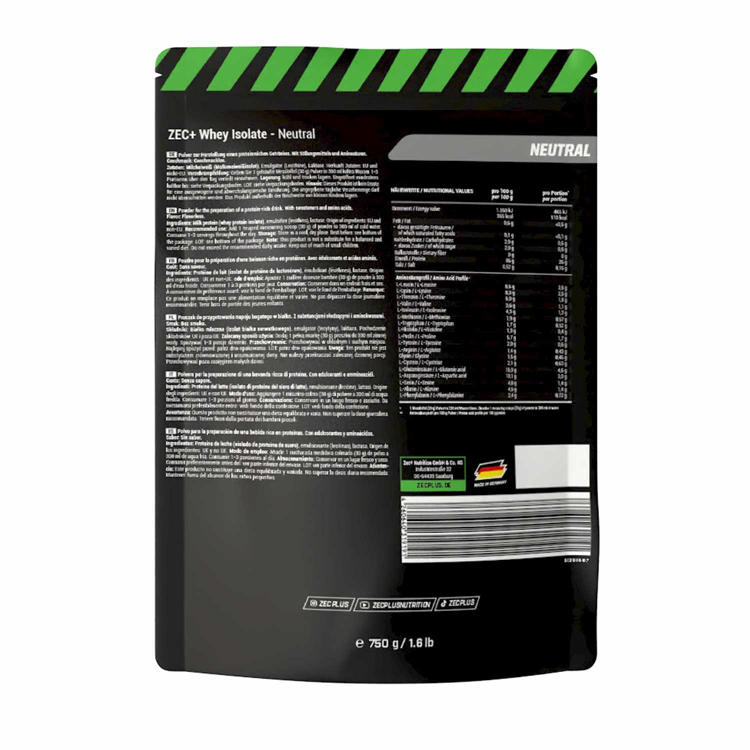 Zec+ Nutrition ZEC+ WHEY ISOLATE 750g Pulver