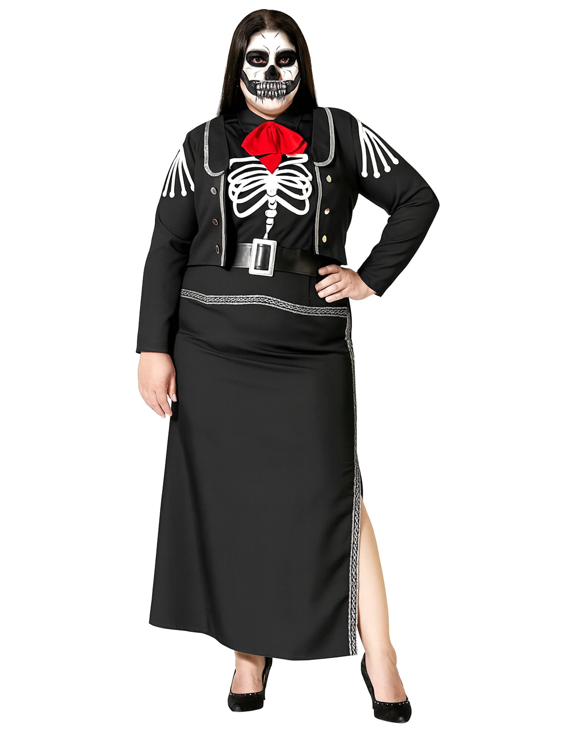 atosa Monster-Kostüm Tag der Toten Damenkostüm in Übergröße schwarz
