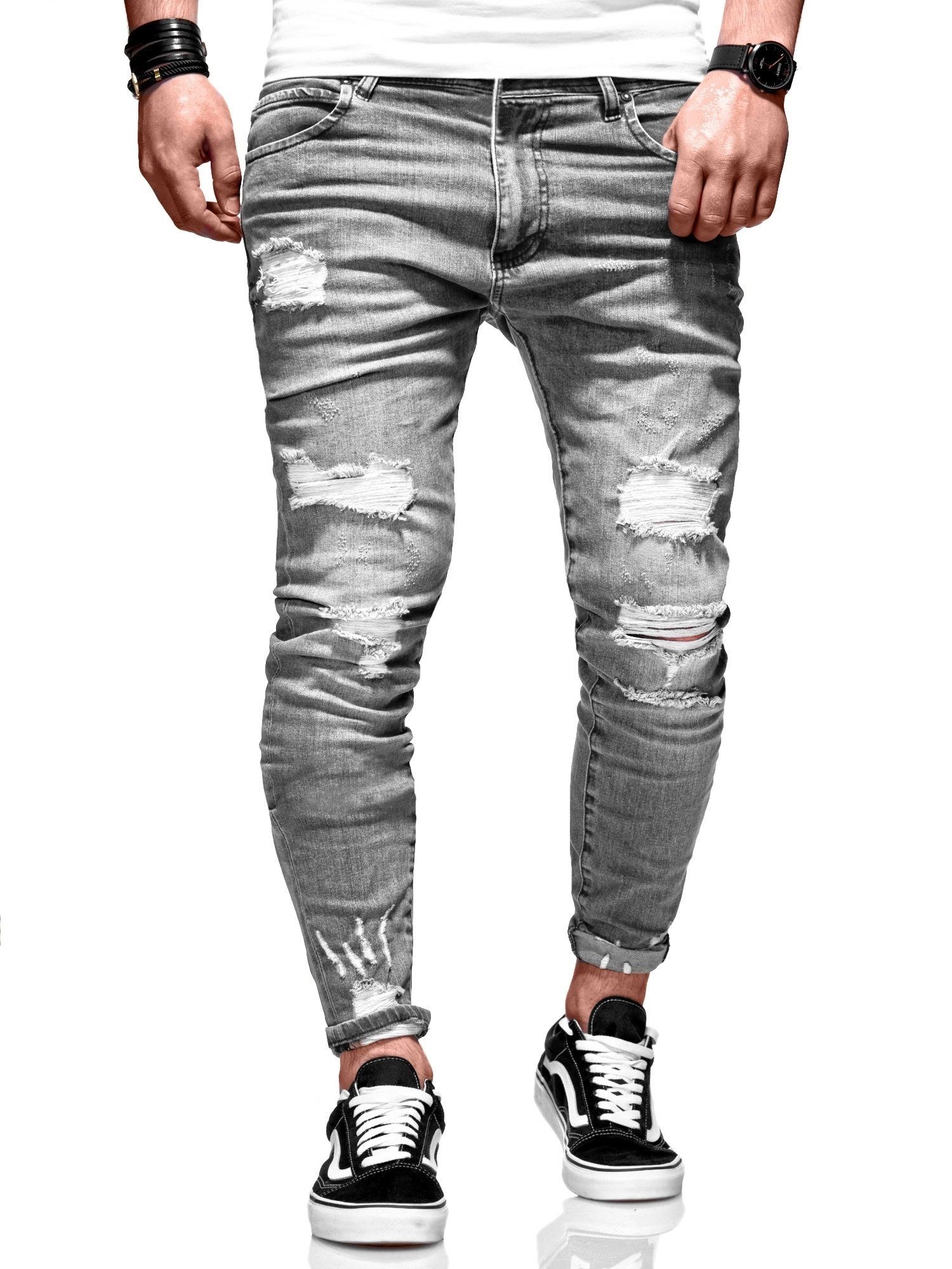 Used-Elementen tollen Slim-fit-Jeans mit Dino behype grau