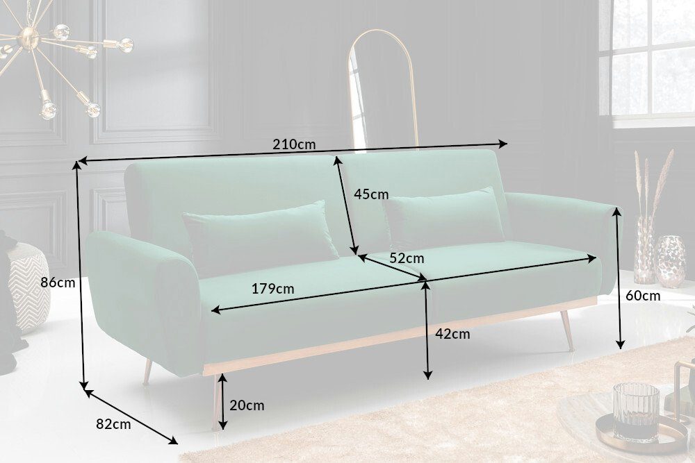 · Wohnzimmer 3-Sitzer Schlafsofa Bettfunktion / · Einzelartikel BELLEZZA 210cm · Teile, roségold, riess-ambiente Retro mit 1 · · Samt Metall smaragdgrün