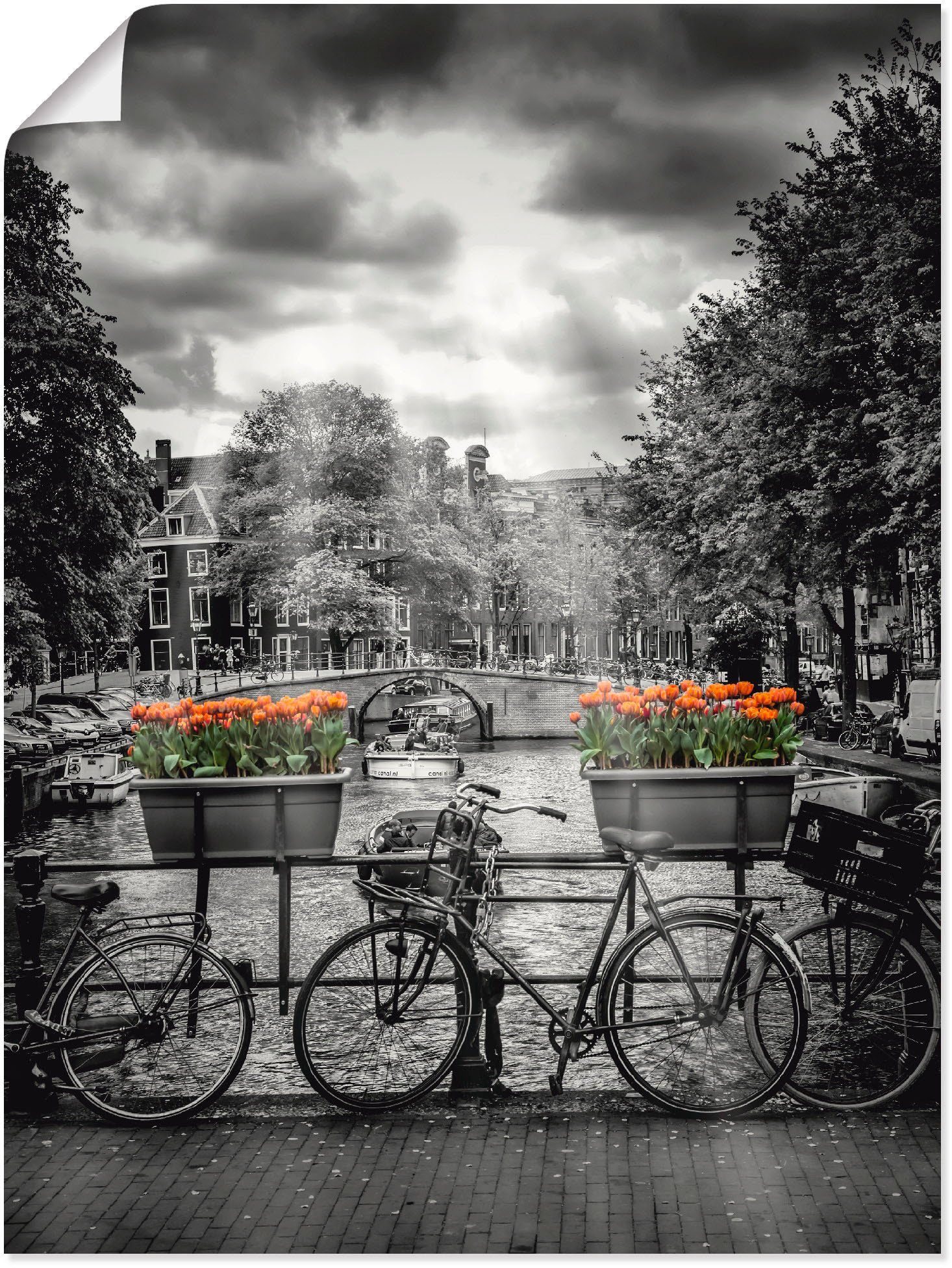 Artland Wandbild Amsterdam Herengracht & Sonnenstrahlen, Fahrräder (1 St), als Alubild, Leinwandbild, Wandaufkleber oder Poster in versch. Größen