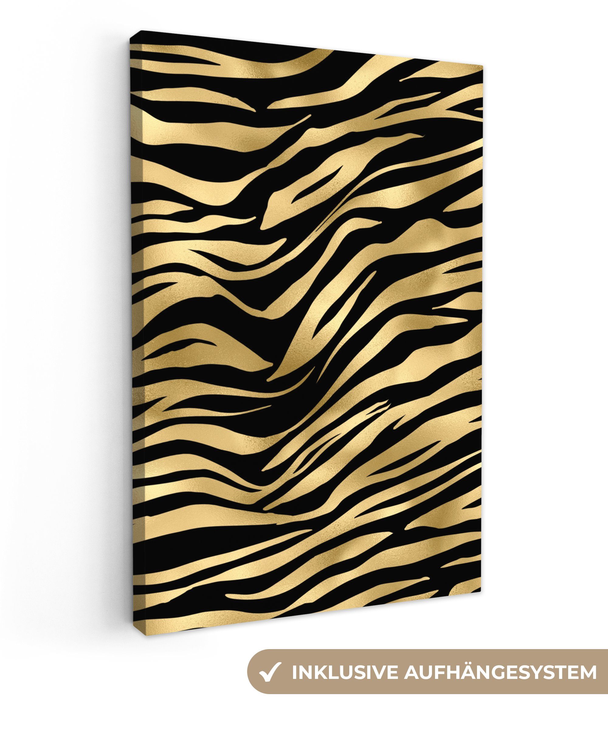 OneMillionCanvasses® Leinwandbild Muster - Zebra - Gold, (1 St), Leinwandbild fertig bespannt inkl. Zackenaufhänger, Gemälde, 20x30 cm