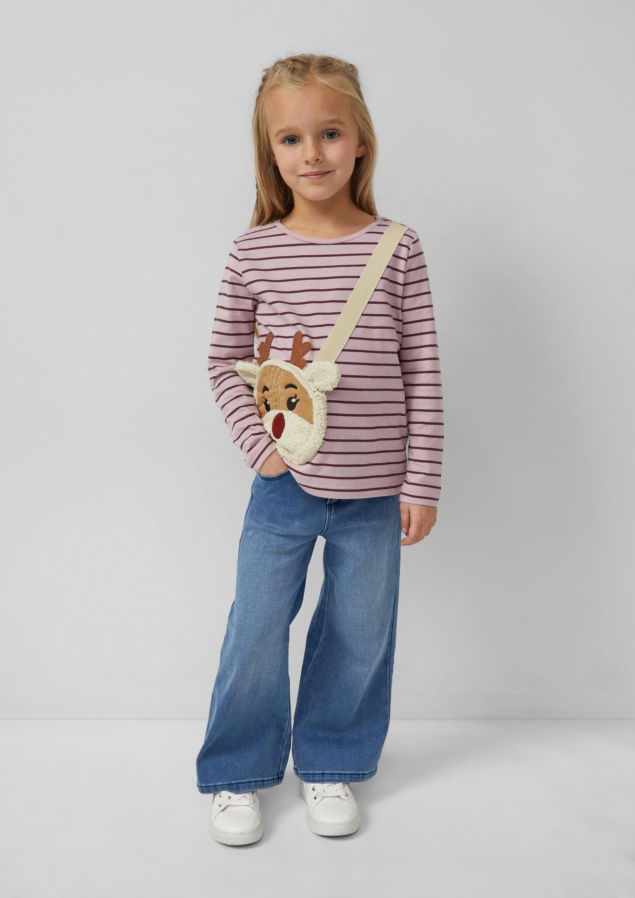 s.Oliver Langarmshirt T-Shirt Longsleeve mit Weihnachtsmotiv als aufgesetzte Reißverschlusstasche