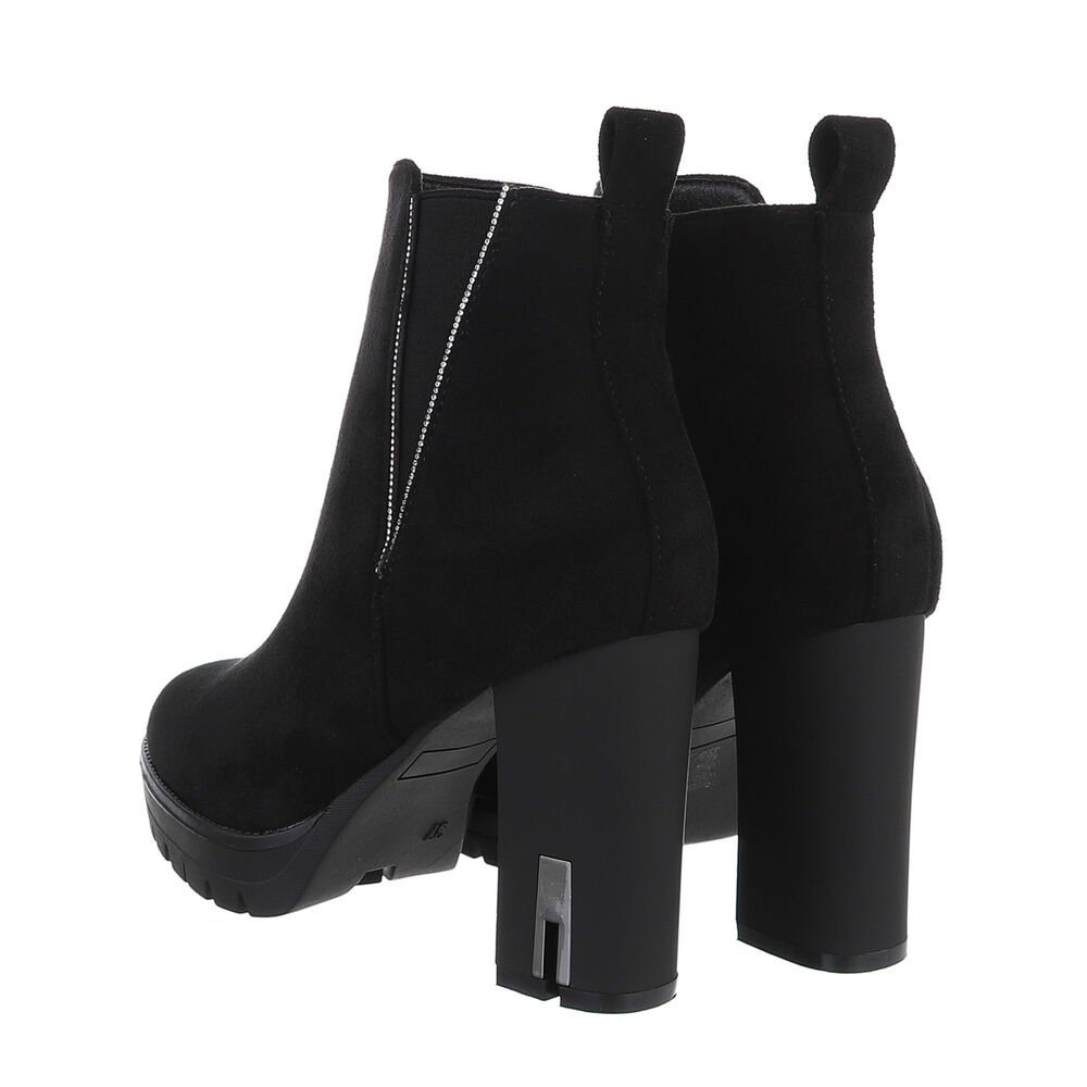 Ital-Design Damen Freizeit High-Heel-Stiefelette High-Heel in Blockabsatz Schwarz Stiefeletten