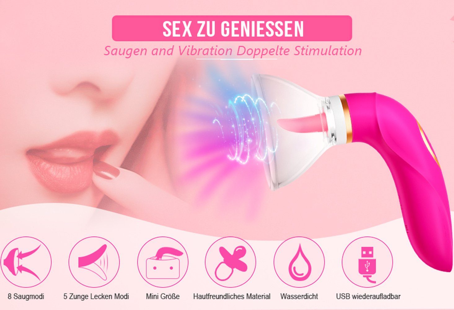 Vibrationsmodi autolock Mit Saugenmodi rosa Sexspielzeug, 10 Klitoris Sauger Klitoris-Stimulator 8 Vibratoren,Zungen Vibrator Erotik Lecken 5 Vibrationsmodi ohen