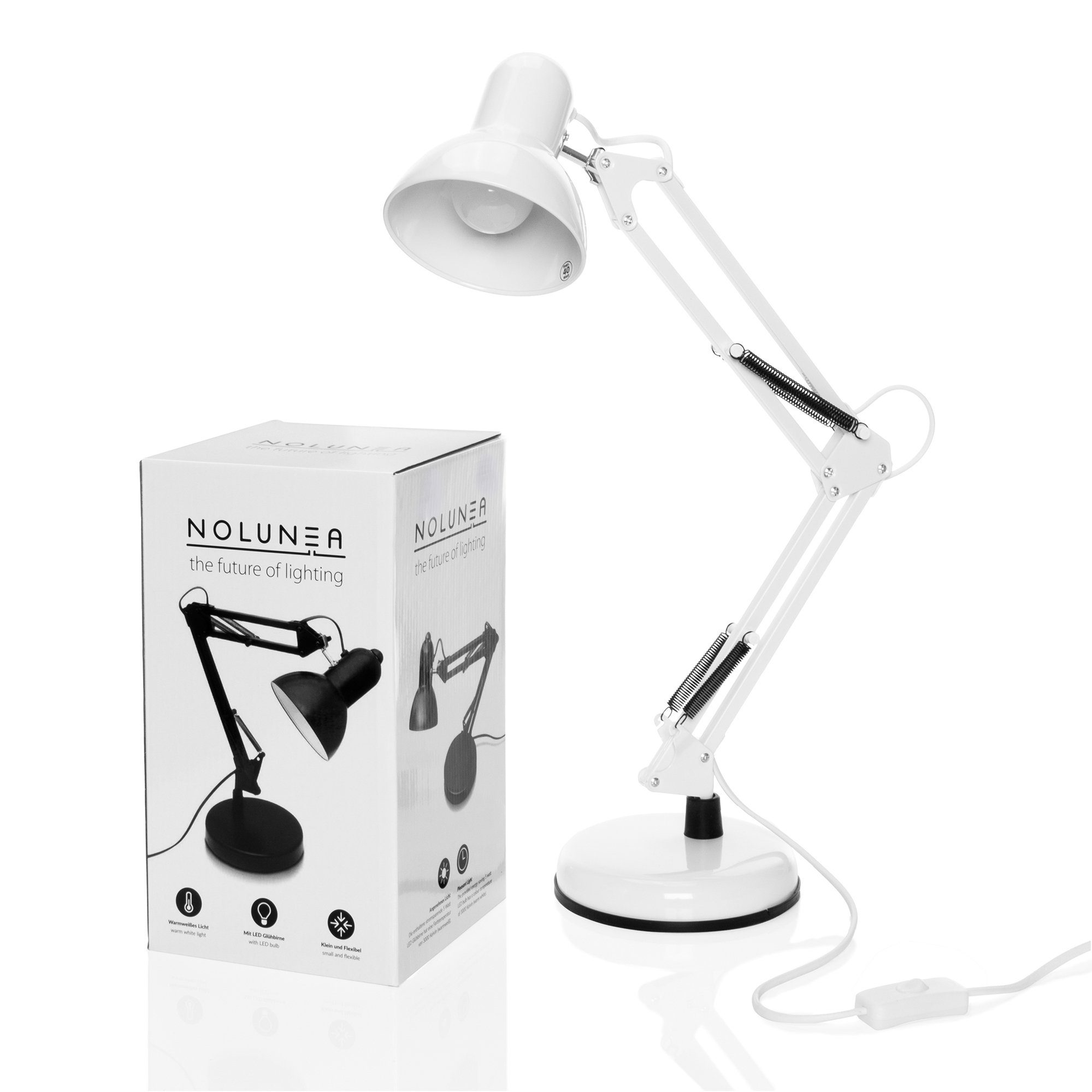 Goods+Gadgets LED Schreibtischlampe Retro Arbeitsplatzlampe Leselampe, LED wechselbar, Tischlampe, Gelenk-Arm Weiß | Tischlampen
