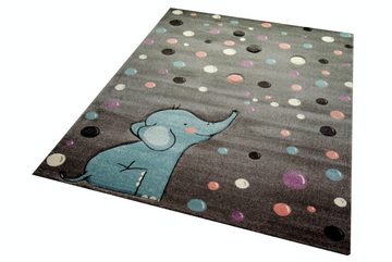 Kinderteppich Teppich Kinderzimmer Elefant Punkte grau blau, Carpetia, rund, Höhe: 13 mm