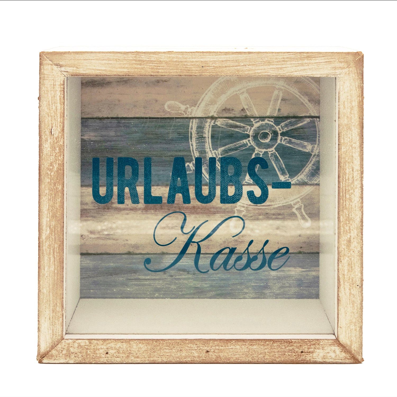 Logbuch-Verlag Dekofigur Spardose Urlaubskasse aus Holz Reisekasse Geldgeschenk Reise 15 x 15 x