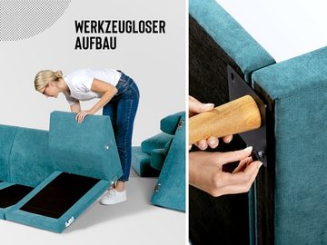 KAUTSCH.com 3-Sitzer LOTTA, L-Form, Ecksofa, abnehmbarer Longchair, zerlegbares System, modular erweiterbar, hochwertiger Kaltschaum, Wellenfederung, made in Europe