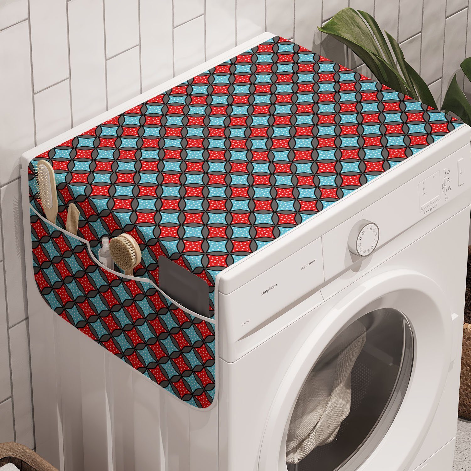 Abakuhaus Badorganizer Anti-Rutsch-Stoffabdeckung für Waschmaschine und Trockner, geometrisch Rot Blau gepunktete Sterne
