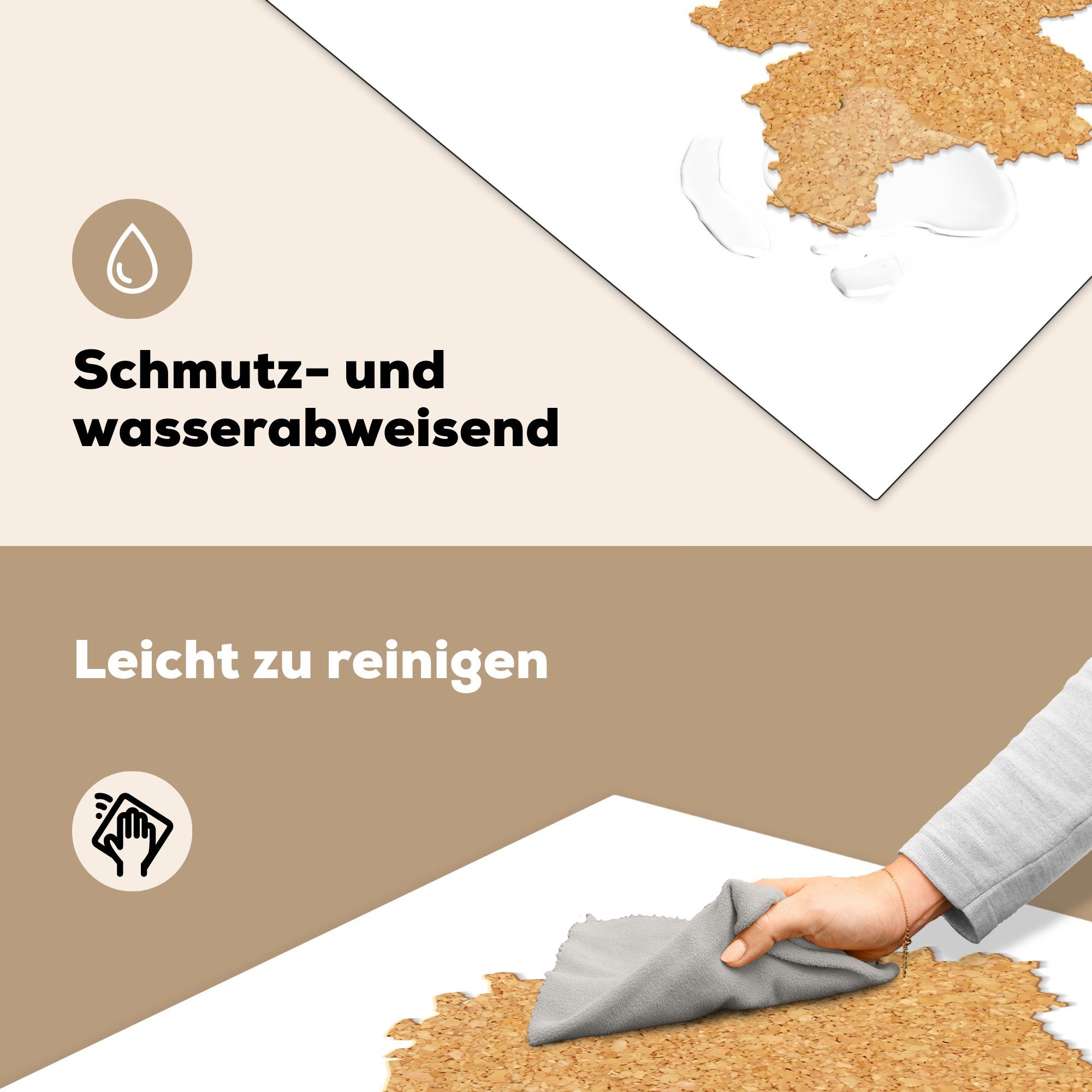 Ceranfeldabdeckung, tlg), von Eine küche Belgien Illustration cm, 78x78 Kork, Arbeitsplatte Vinyl, (1 aus Herdblende-/Abdeckplatte MuchoWow für