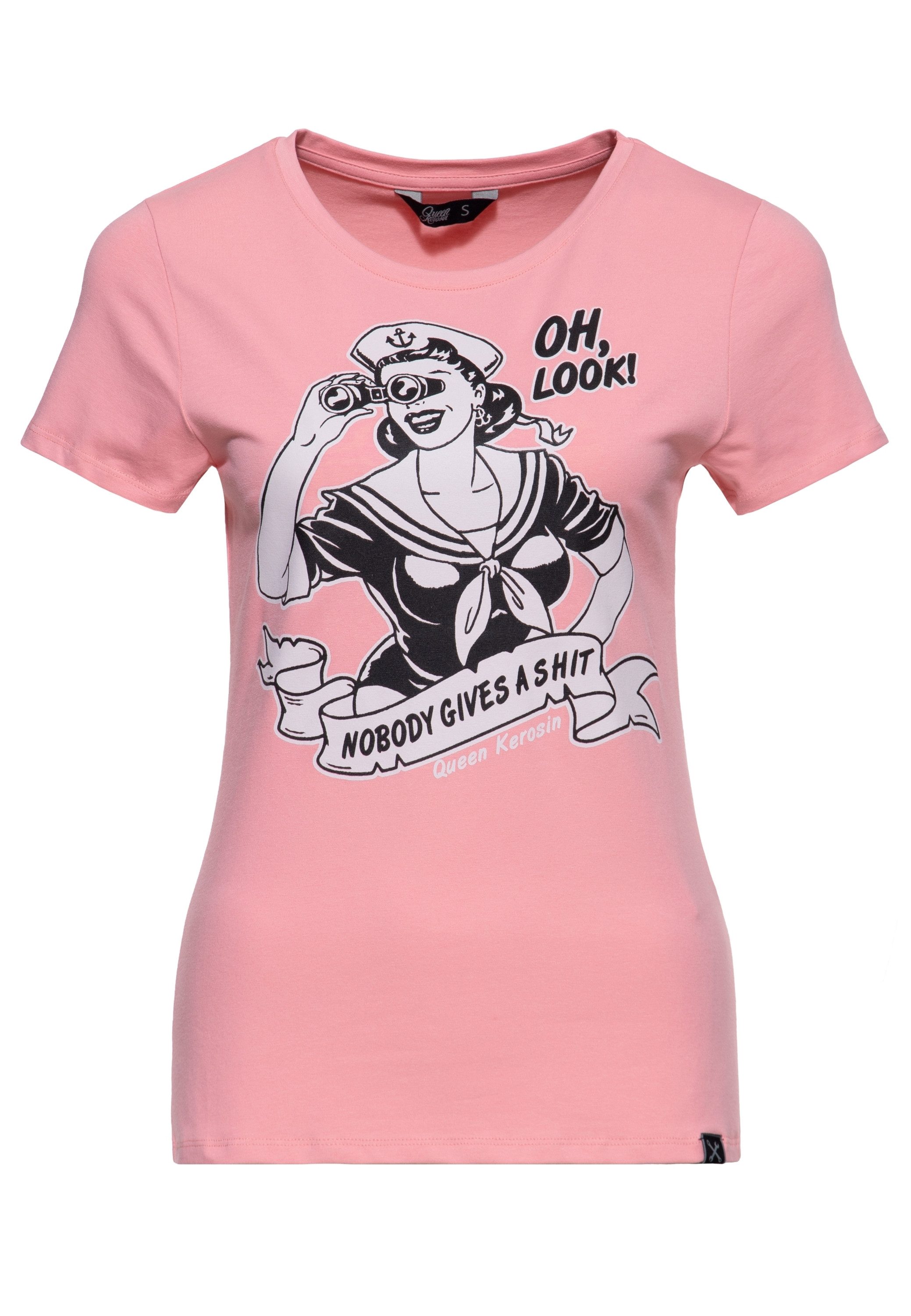 QueenKerosin Print-Shirt Nobody Gives a Shit (1-tlg) mit Retro-Artwork