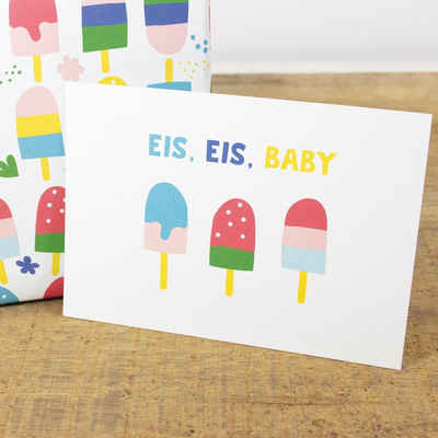 Bow & Hummingbird Postkarte Postkarte Eis, Eis, Baby, 100 % Recyclingpapier