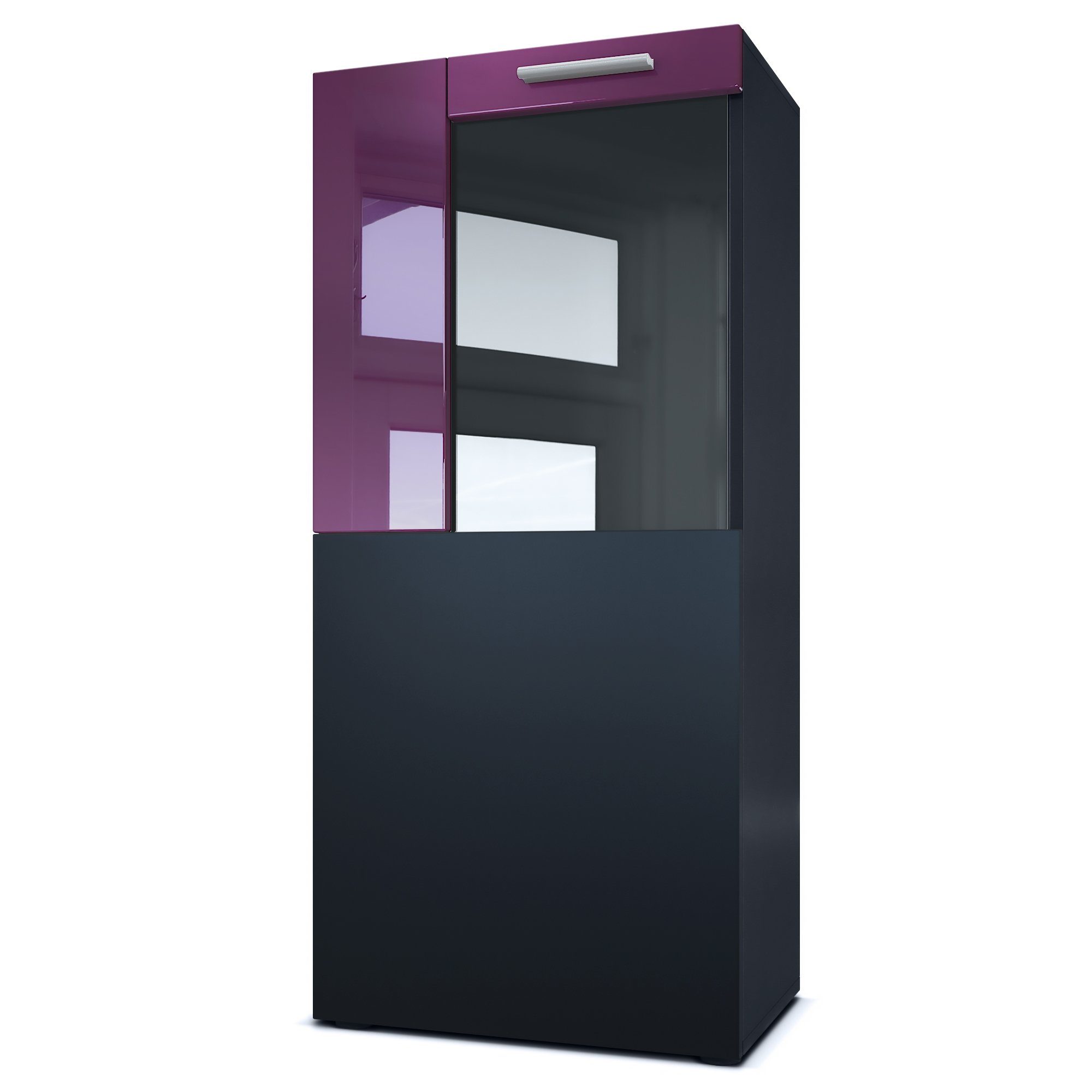 Vladon Standvitrine Movie (Standvitrine/Hängevitrine, mit 1 großen Tür, dahinter 2 geräumige Fächer) Schwarz matt/Brombeer Hochglanz (51 x 110 x 31 cm)