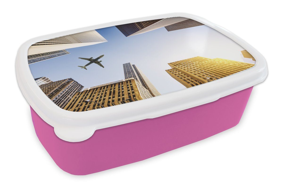 (2-tlg), MuchoWow Wolkenkratzern, den Kunststoff für zwischen Kinder, Brotdose Kunststoff, Flugzeuge Erwachsene, Brotbox Lunchbox rosa Mädchen, Snackbox,