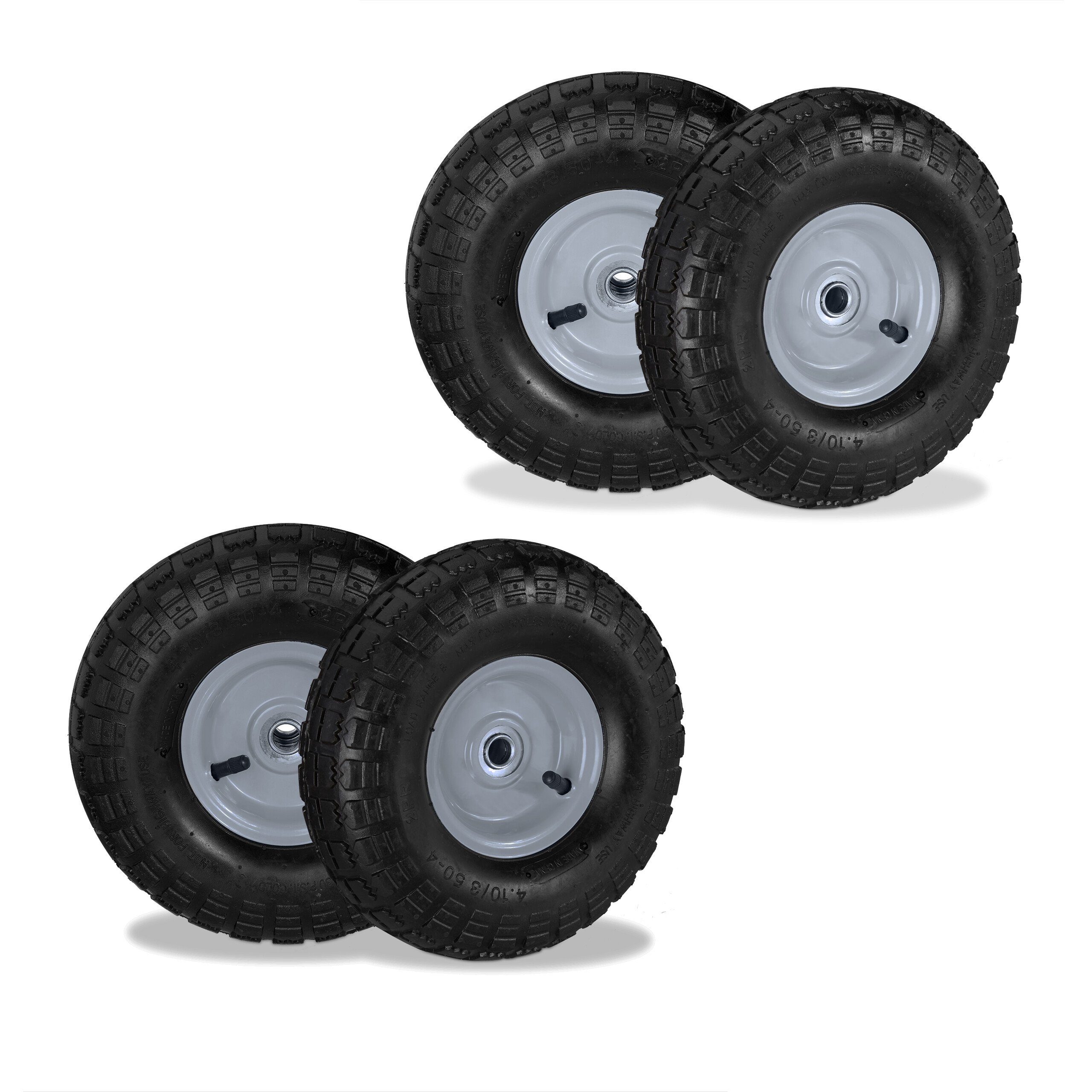 relaxdays Sackkarren-Rad Sackkarrenrad 4er Set 4.10 3.50-4, Schwarz-Grau