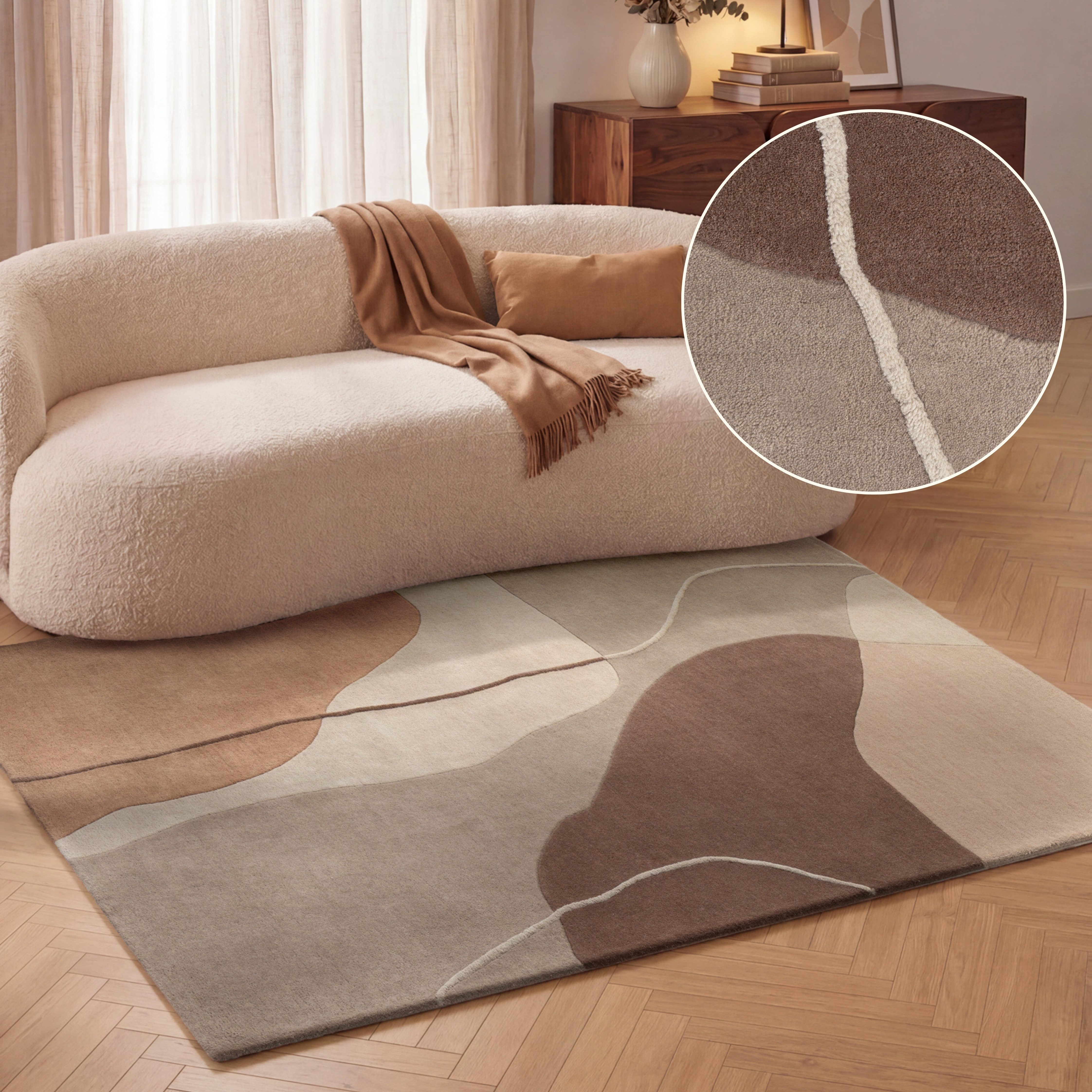Villeroy & Boch Wollteppich Muse, rechteckig, Höhe: 17 mm, Wolle, Natur,Handgemacht, Abstrakt, Kurzflor, Wohnzimmer, Schlafzimmer