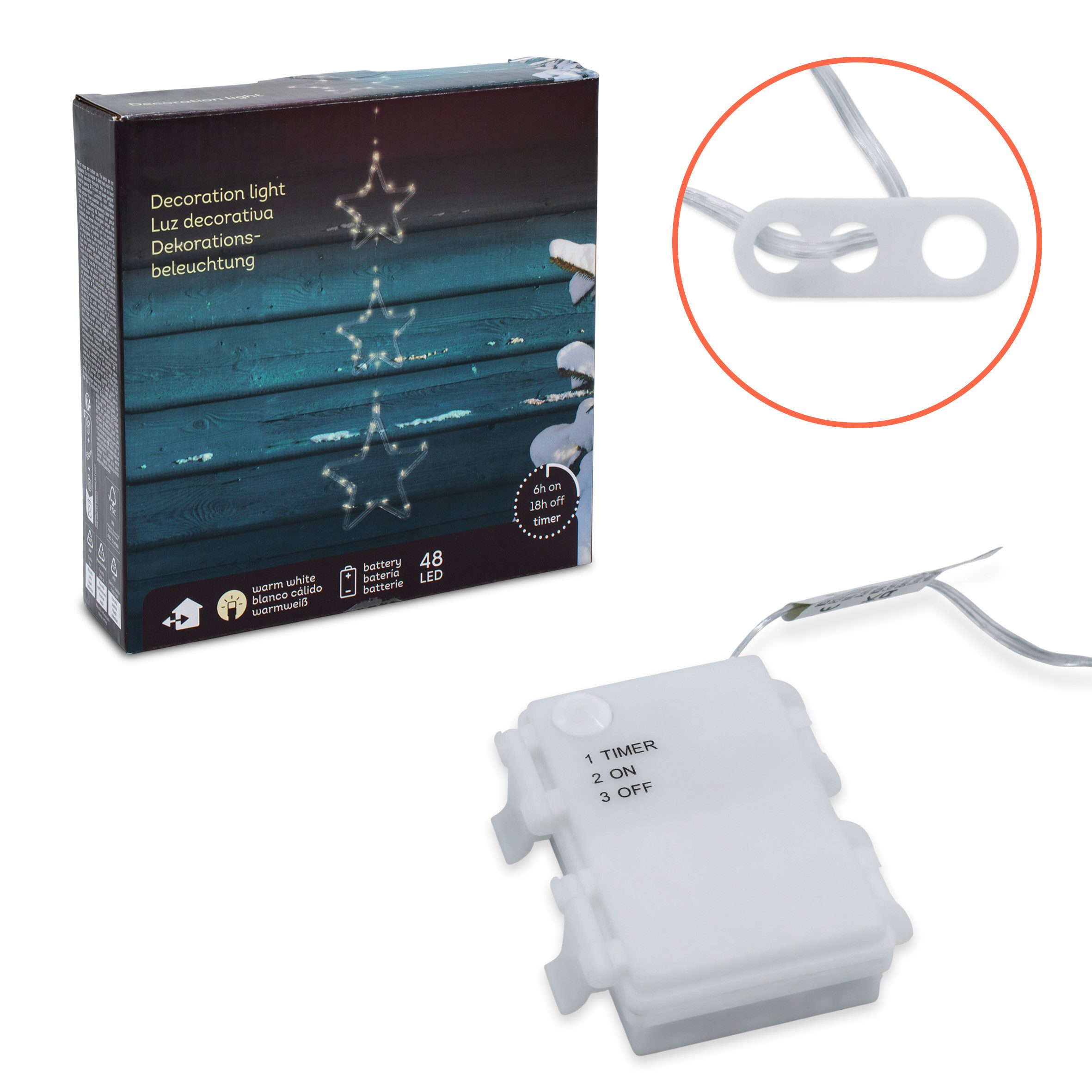 Spetebo LED-Lichterkette LED Weihnachtsdeko für Außen 3 Sterne mit Timer - 58 cm, 48-flammig, mit Timer Funktion