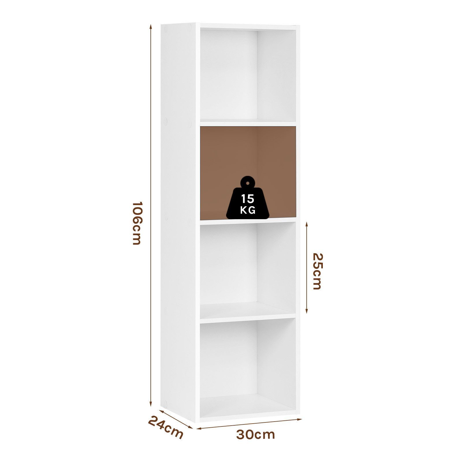 Woltu Bücherregal, 1-tlg., Bücherregal aus MDF weiß 30x24x106 cm