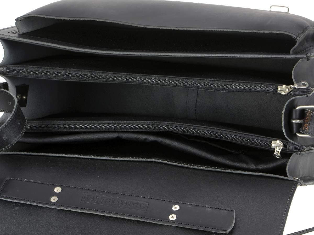 rustikales Leder mit 42 Classic, 3 schwarz Ruitertassen Lehrertasche cm Schultasche, Fächern, Aktentasche
