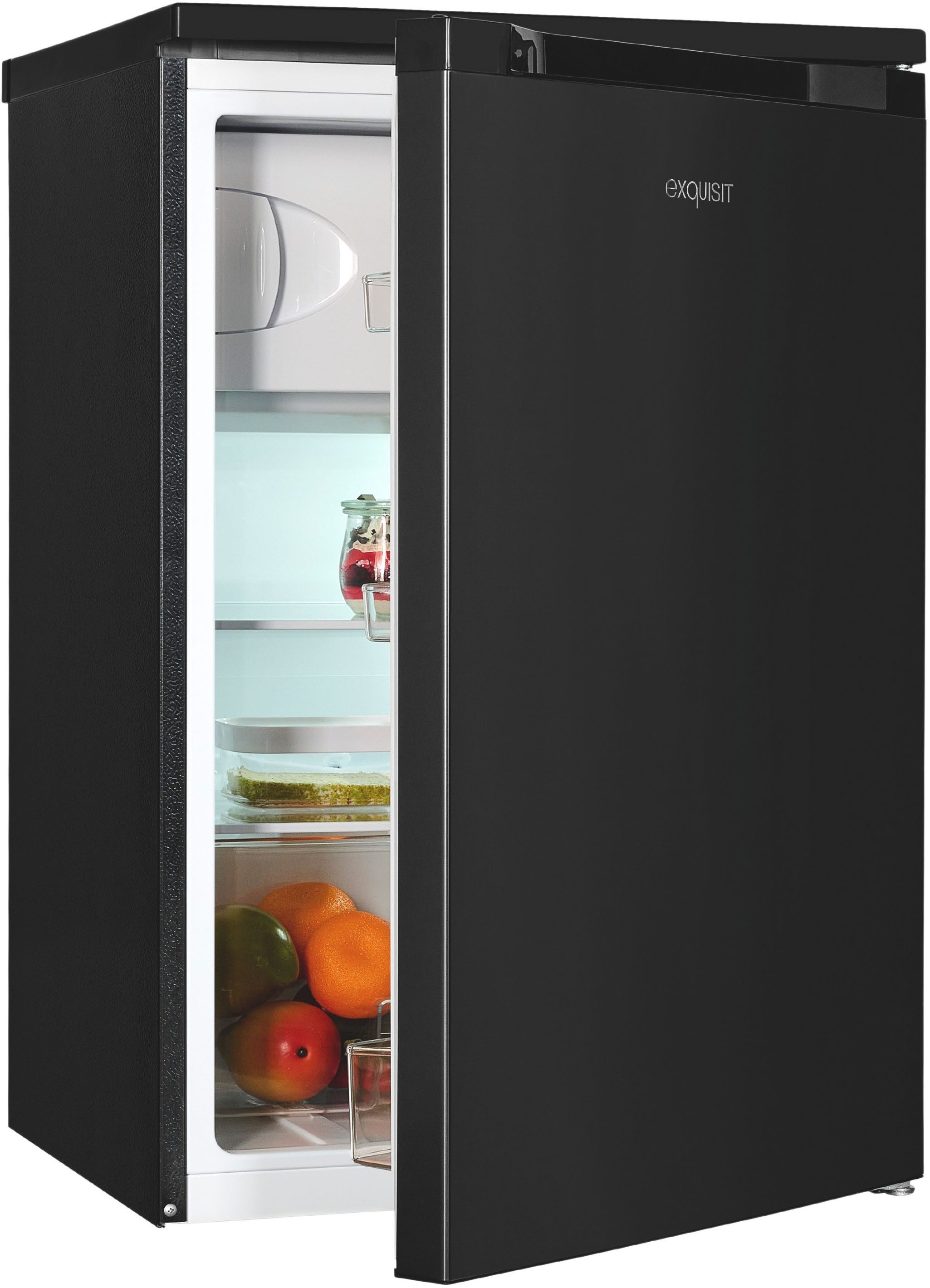 exquisit Kühlschrank KS15-4-051C inoxlook-az, 84,5 cm hoch, 54,9 cm breit, Flexibel & geräumig: 107 L Mini-Kühlschrank mit 4-Sterne Gefrierfach