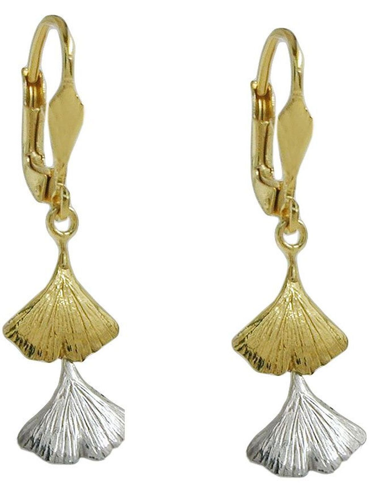 Gallay Paar Ohrhänger Ohrhänger Ohrringe 34x9mm Ginkgo-Blatt bicolor 9Kt GOLD (1-tlg) | Ohrhänger