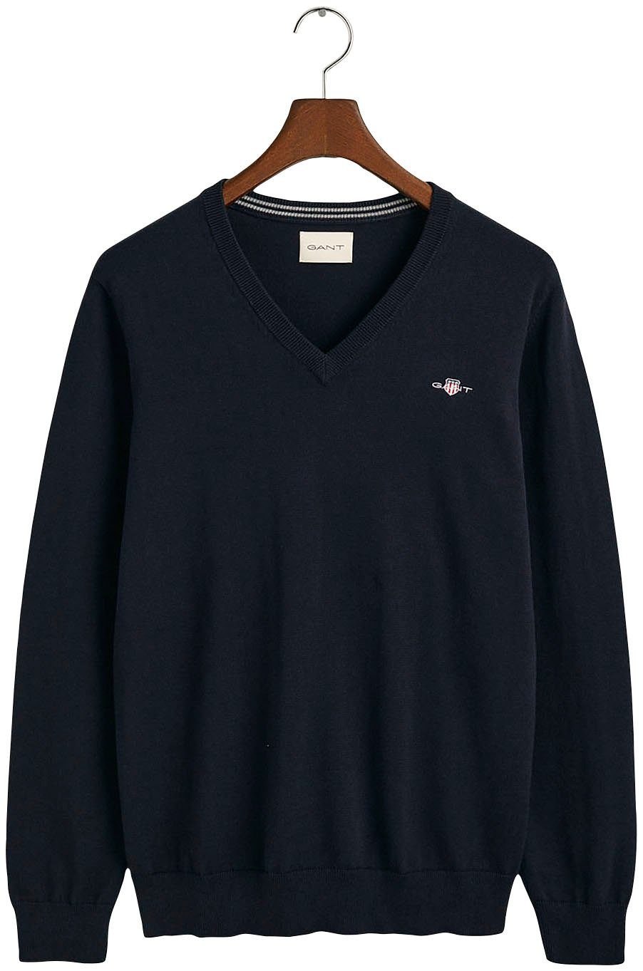 Gant V-Ausschnitt-Pullover aus blue Übergangspullover V-Neck Baumwolle, weicher Strickjersey 100% Classic Cotton Evening Premium