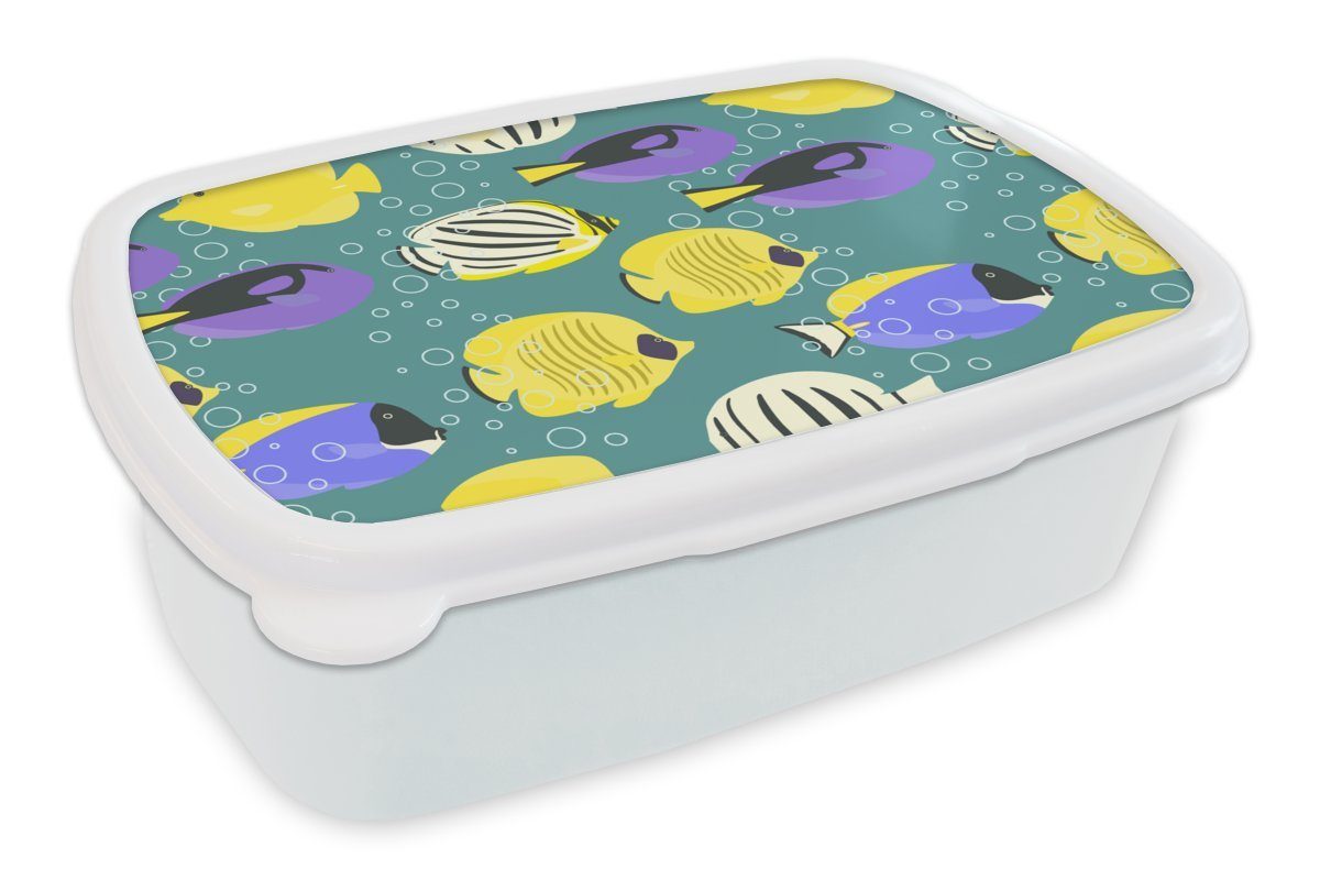MuchoWow Lunchbox Muster - Fisch - Wasser, Kunststoff, (2-tlg), Brotbox für Kinder und Erwachsene, Brotdose, für Jungs und Mädchen weiß