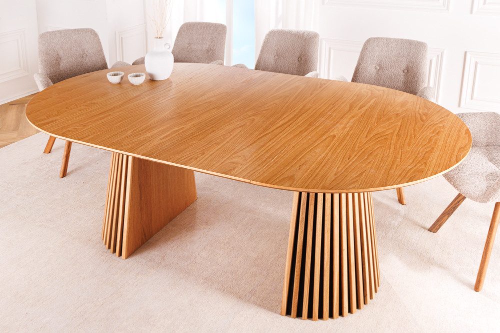 riess-ambiente Esstisch VALHALLA WOOD 120-160-200cm natur · Küchentisch aus Eichen-Massivholz (Einzelartikel, 1-St), mit stabilem Säulenfuß & Einlegeplatten · rund oder oval · 8 Personen
