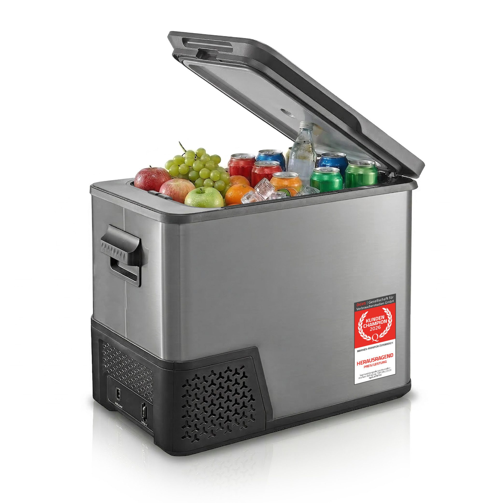 TZS FIRST AUSTRIA Elektrische Kühlbox Kompressor 38L, 12V /230V Anschluss, 12-V-Stecker fürs Auto, für Camping, Festivals, Reisen, mit Kühlfunktion