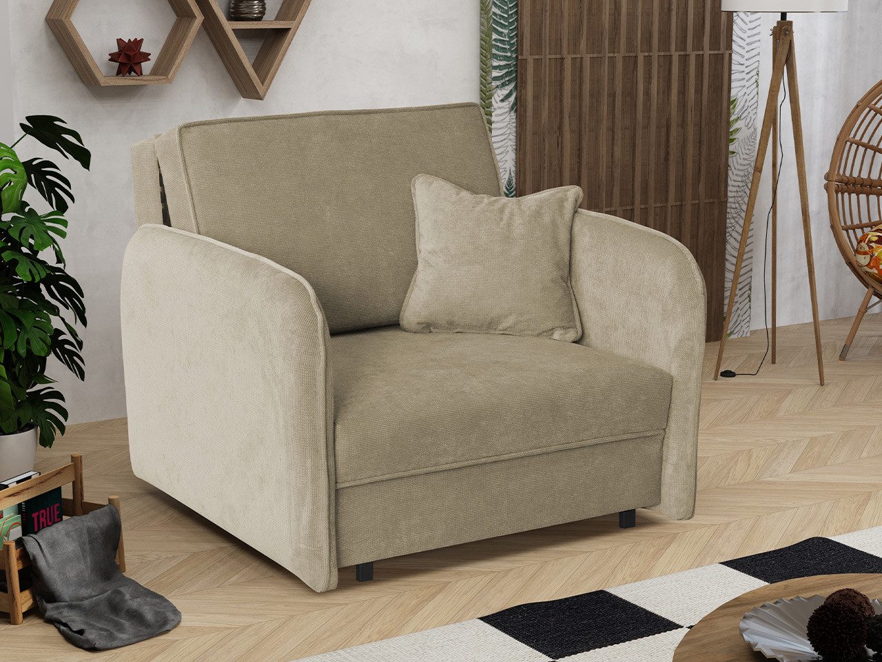 MIRJAN24 Schlafsofa Viva Loft I, mit Bettkasten und Schlaffunktion, einsitzer Polstersofa, inkl. Kissen, Sofagarnitur