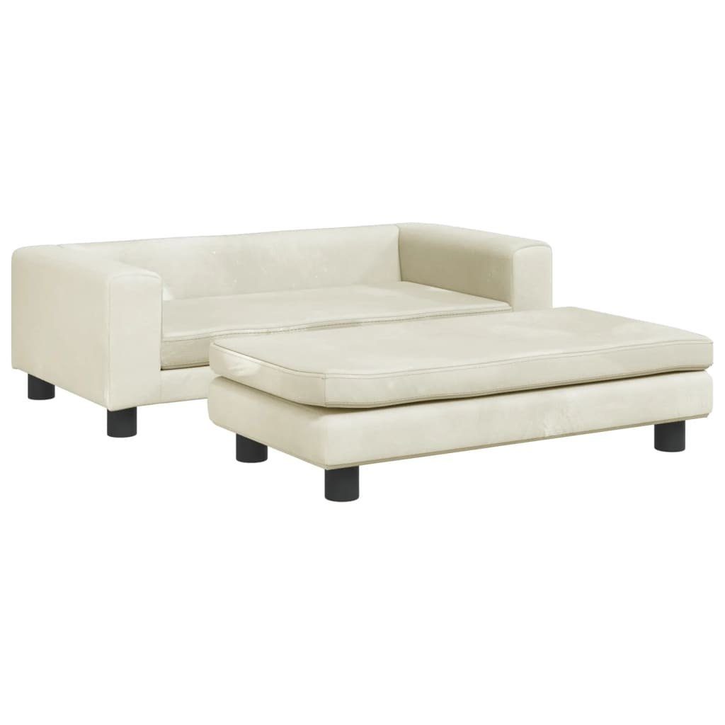 vidaXL Kindersofa NA Kindersofa mit Hocker Creme 100x50x30 cm Samt Kindercouch Kindermöb