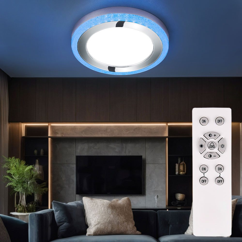 Reality Leuchten LED Deckenleuchte, LED-Leuchtmittel fest verbaut, Warmweiß, LED Deckenlampe Wohnzimmerleuchte dimmbar Fernbedienung weiß D 40 cm