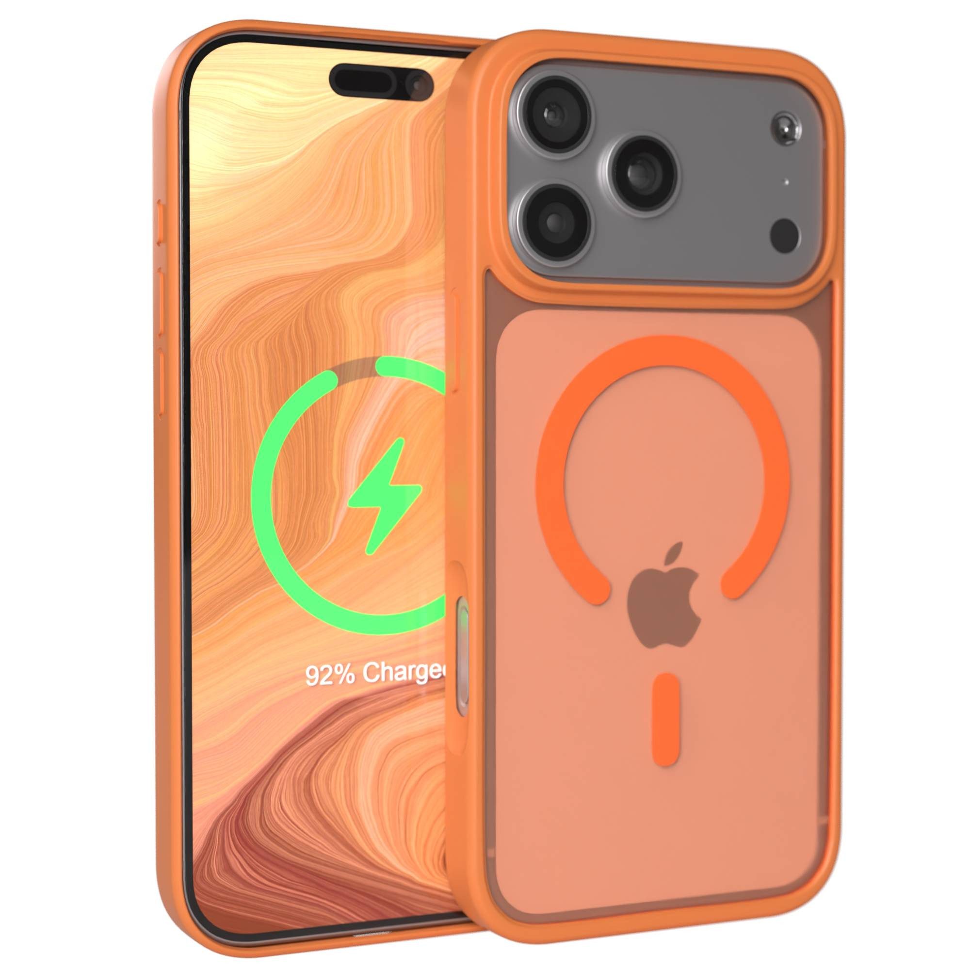 EAZY CASE Handyhülle Outdoor Case MagSafe für Apple iPhone 17 Pro Max 6,9 Zoll, Outdoor Case Handyhülle mit MagSafe Bumper leuchtend Orange