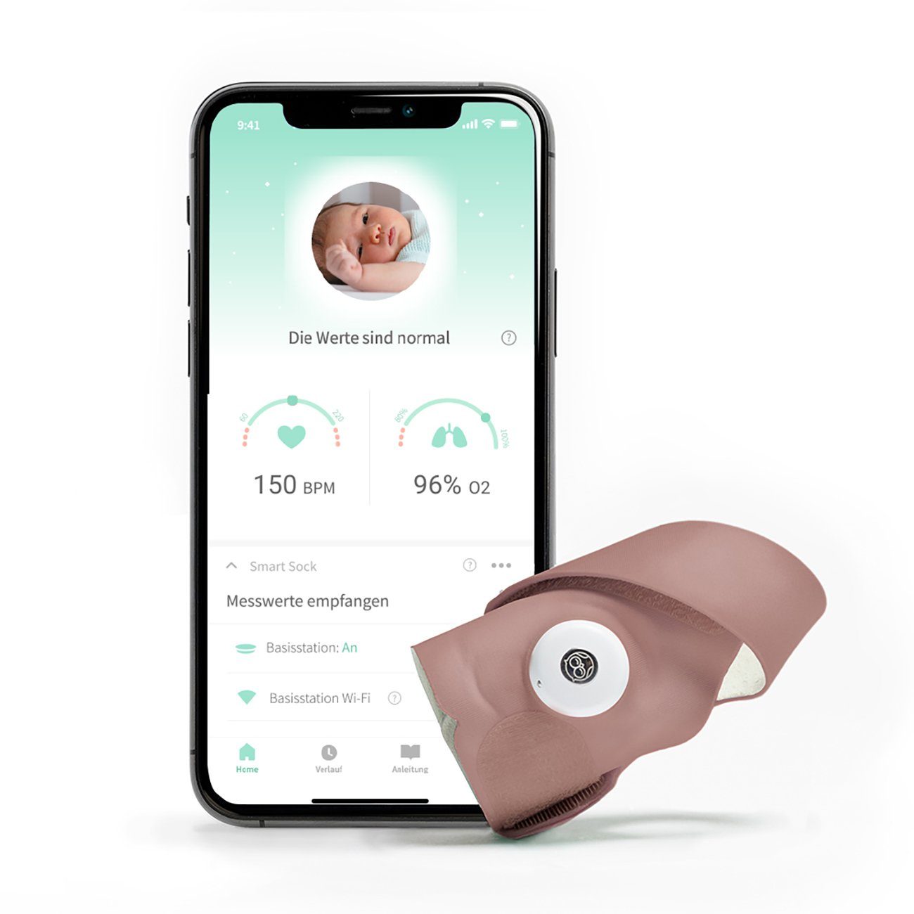 Owlet Baby Care DE Babyphone, Smart Sock, Puls- und Sauerstoffmessung Smart Sock 3 - Altrosa