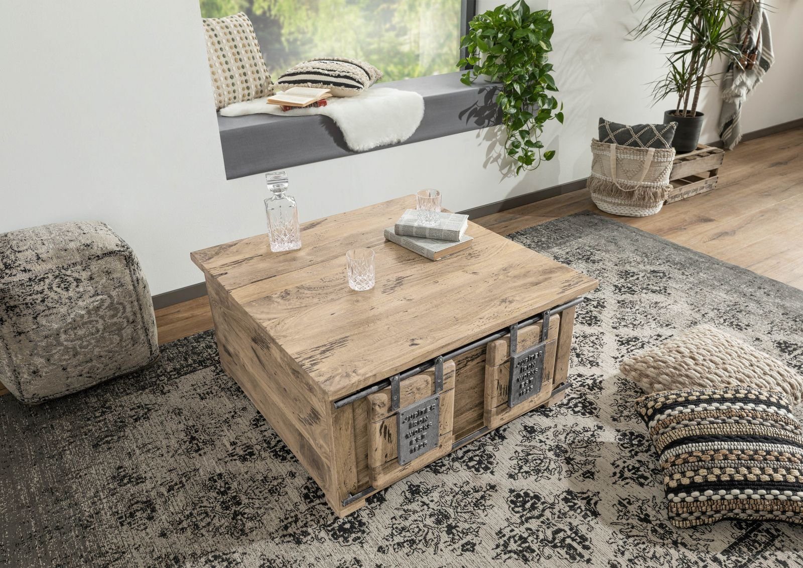 Massivmoebel24 Truhe RAILWAY (1 St., Truhe Mango 90x90x45 whitewash lackiert RAILWAY #364), Truhe Mango 90x90x45 whitewash lackiert RAILWAY #364