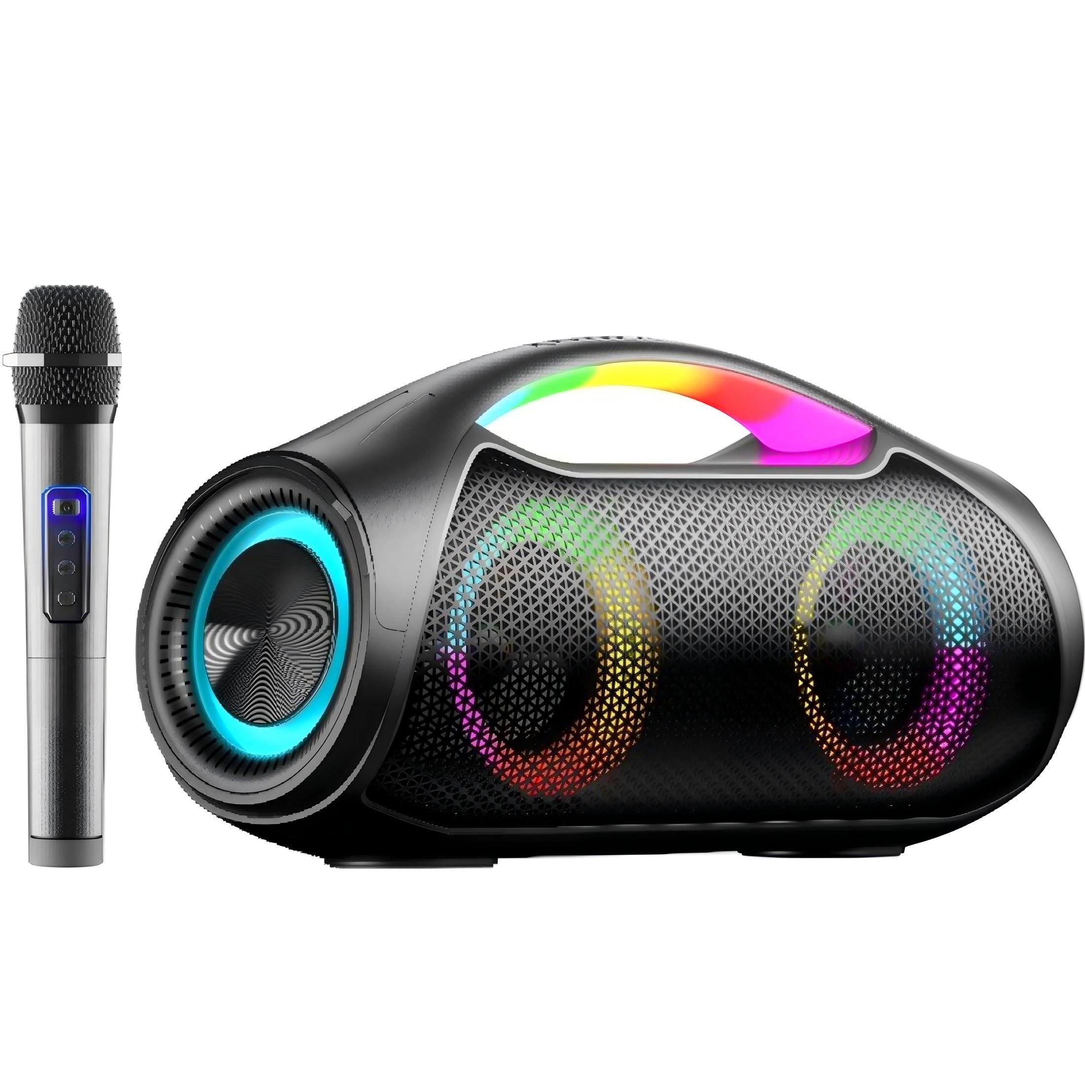 Toomoke Tragbarer Karaoke-Party-Lautsprecher Bluetooth-Lautsprecher (7000 mAh, Mikrofon, TF/AUX/USB, Surround-Sound, Bass- und Sprachmodus)