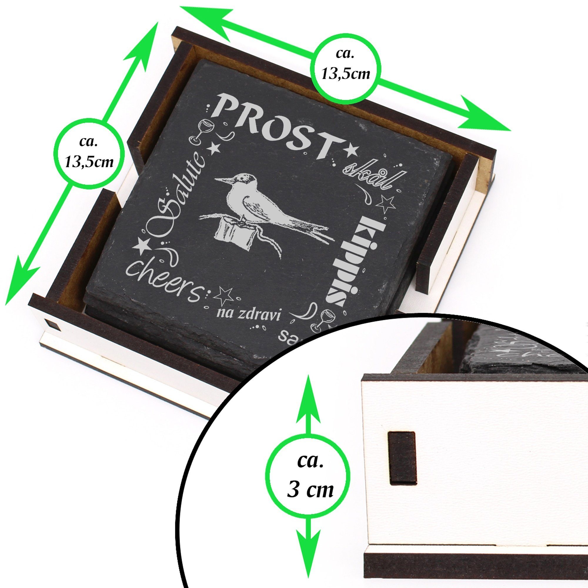Dekolando Getränkeuntersetzer Prost - & 6-tlg. Küstenschwalbe inkl. Box Flaschenuntersetzer