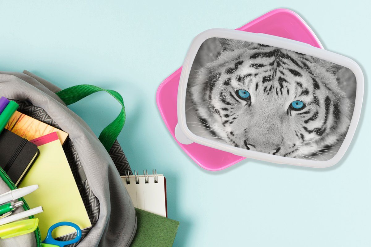 - Kinder, Brotbox rosa Tiere, Mädchen, MuchoWow Erwachsene, Kunststoff, - Lunchbox (2-tlg), für Brotdose Kunststoff Winter Snackbox, Tiger