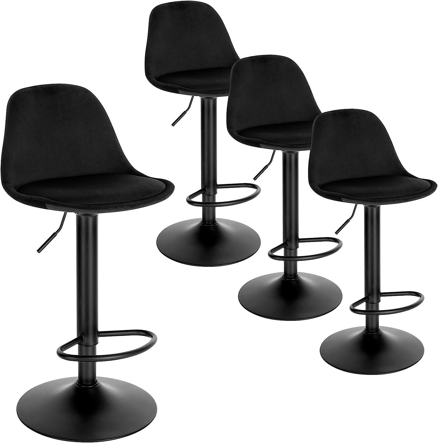 EUGAD Barhocker (4 St), ergonomischer Drehhocker mit Rückenlehne, Samtbezug